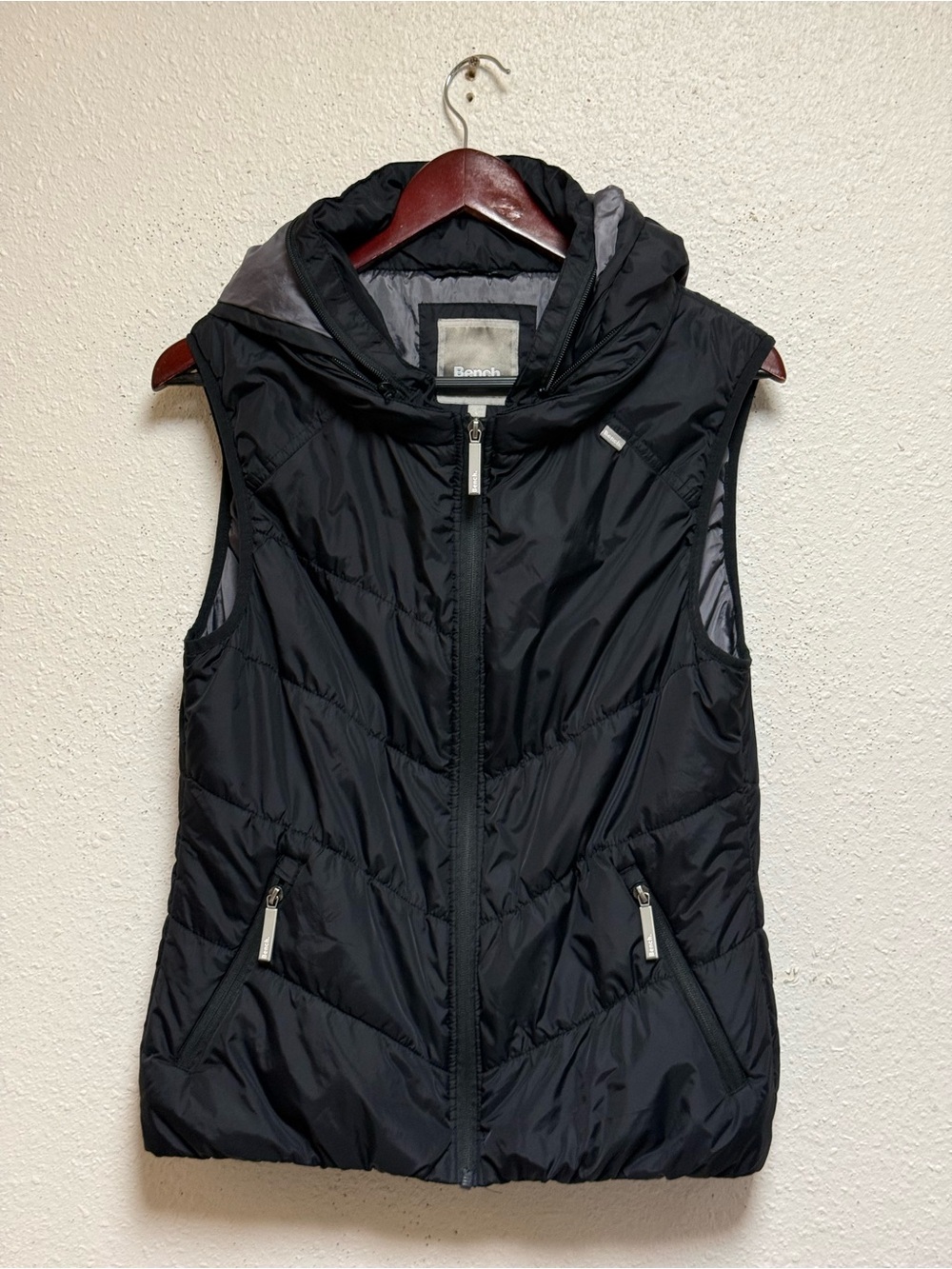 Bench Black Quilted Hooded Puffer Vest - Sleeveless Insulated